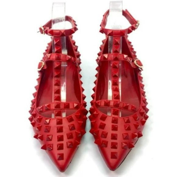 Valentino Red Rockstud Fully Studded Caged Pointed Toe Flats 37.5 - Picture 7 of 7